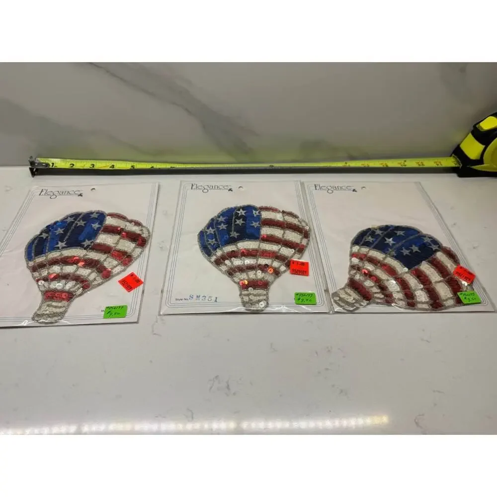 Elegance Vtg New Hot Air Balloon American Flag Sequin Appliqué patches lot of 3